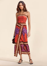 Unique – Schulterfreies Midikleid mit Palmen-Blumenmuster